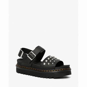 Dr Martens Voss Kožené Studded - Cierne Sandale Damske, D398SK